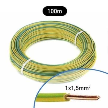 CABLE U500V VERT-JAUNE SECTION 1.5 100M
