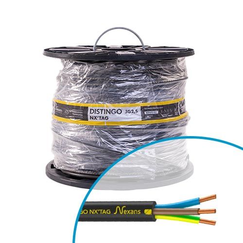 Câble électrique U-1000 R2V 3G2.5² M/B/VJ NEXANS Distingo Nx'tag Mobiway - Touret de 250m
