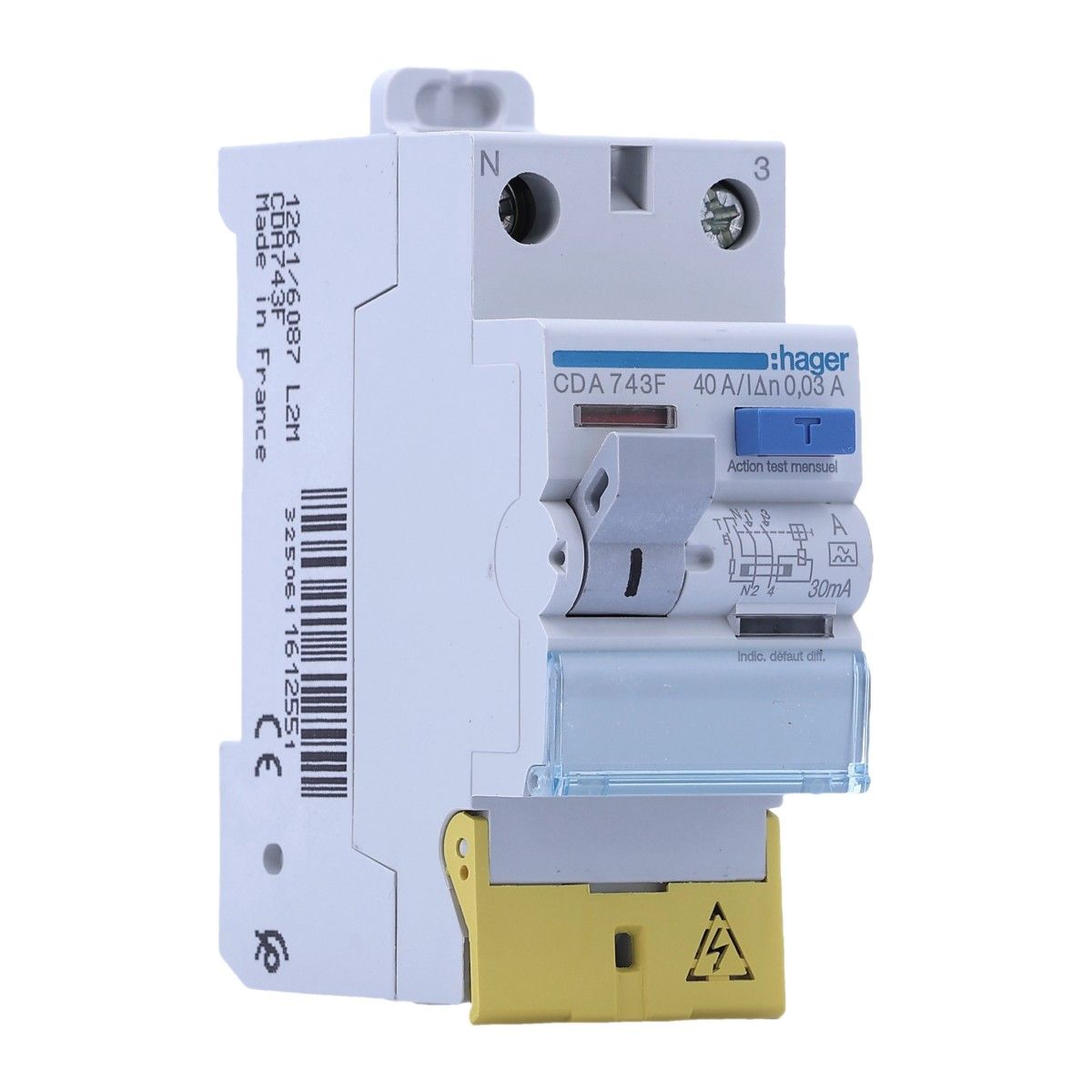 HAGER Interrupteur différentiel 40A 30mA type A 230V - CDA743F