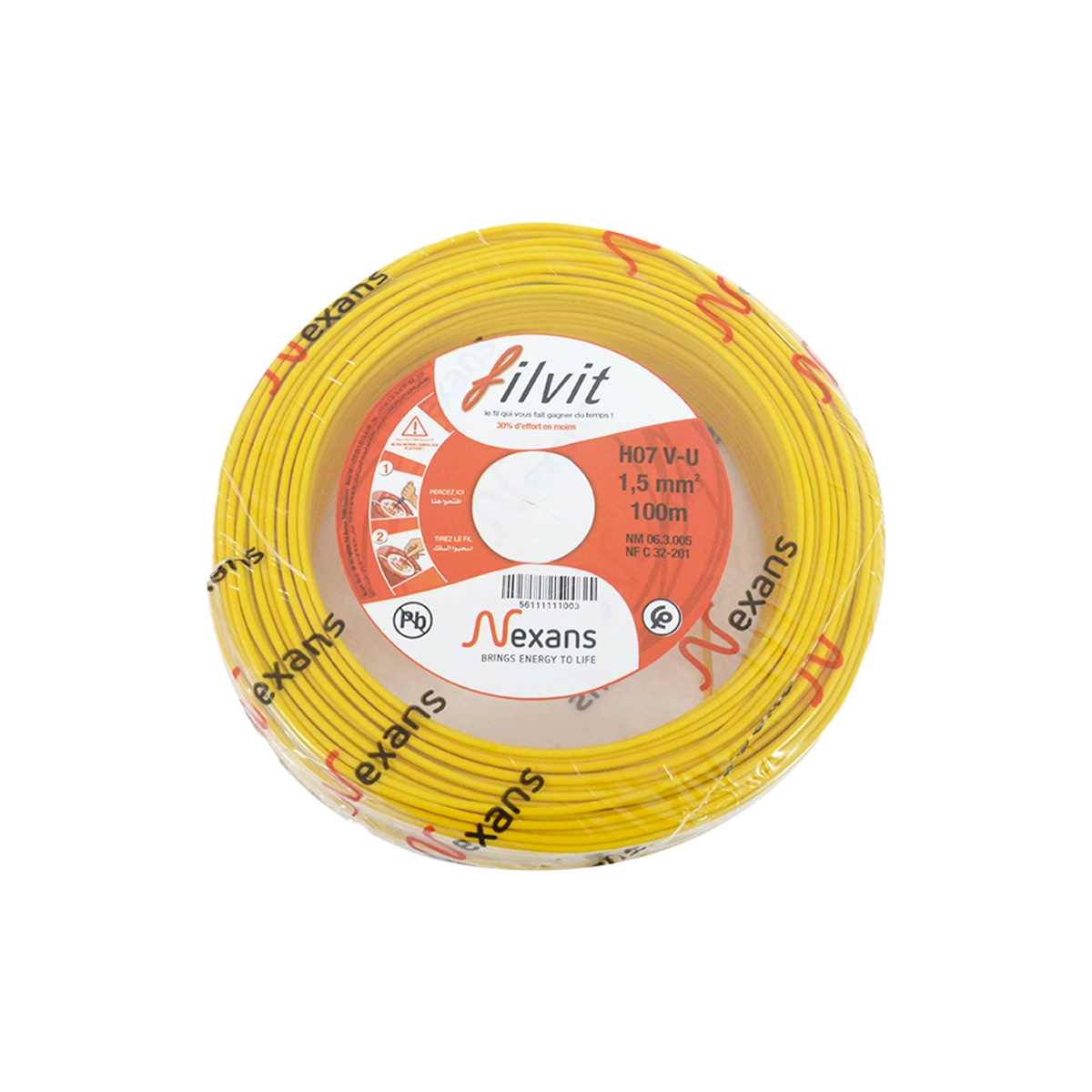CABLE U500V JAUNE SECTION 1.5 100M